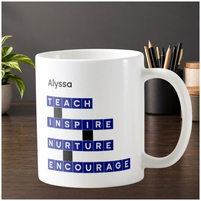 Caneca De Café Valores do Instrutor Educador Professor Azul Preto (Criador carregado)