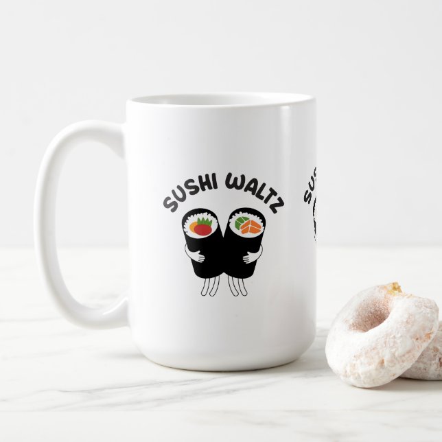 Caneca De Café Valsa de Sushi Com Texto (Com Donut)