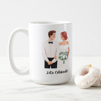 Caneca De Café Vamos Celebrar Casal de Noivos Aquarela Romântica