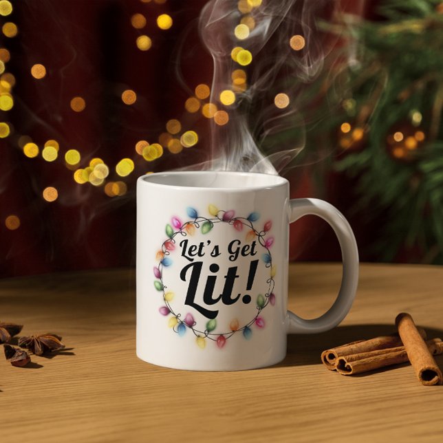 Caneca De Café Vamos lá! - Design de Luzes de Natal Festivas (Criador carregado)