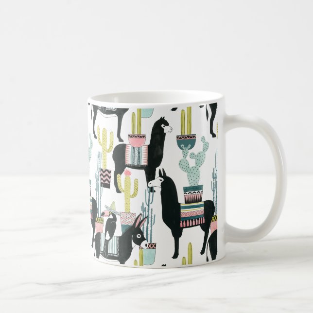 Caneca De Café Vamos Taco Sobre Amor | Padrão Llama & Donkey (Direita)