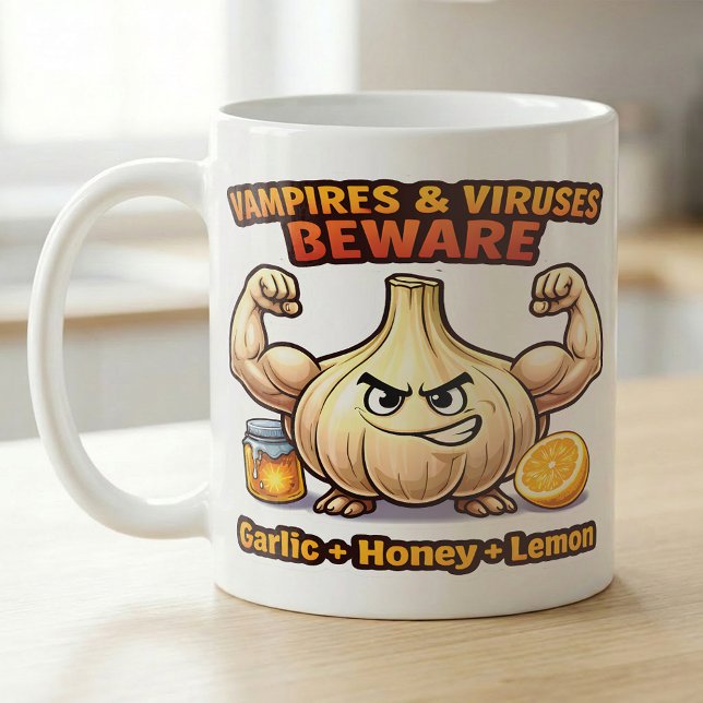 Caneca De Café Vampire Virus Beware Garlic Honey Lemon Flu Recipe (Criador carregado)