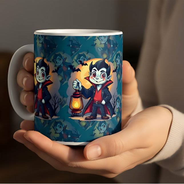 Caneca De Café Vampiro Fofo com Lanterna Kawaii Halloween (Cute Vampire with Lantern Kawaii Halloween Coffee Mug)