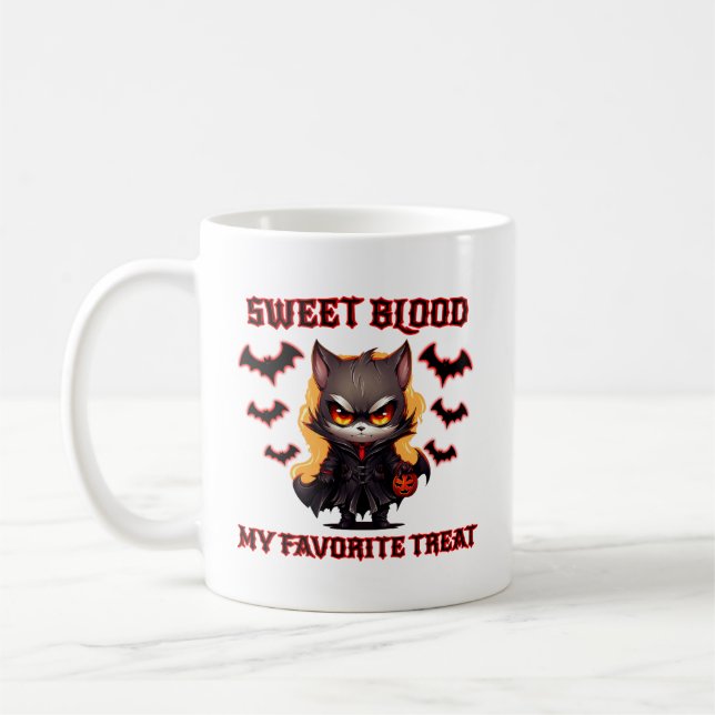 Caneca De Café Vampiro mau Gato Halloween Pumpkin Bat Spooky Noit (Esquerda)
