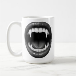 Caneca De Café Vampiro Preto e Branco Presas Gótic Halloween
