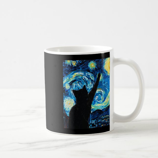 Caneca De Café Van Gogh Starry Night Cat Kitten (Direita)