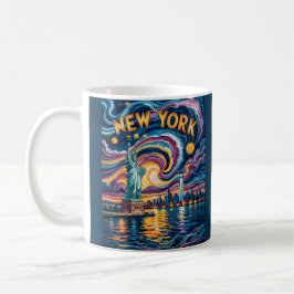 Caneca De Café Van Gogh Starry Night New York Liberty Skyline Art