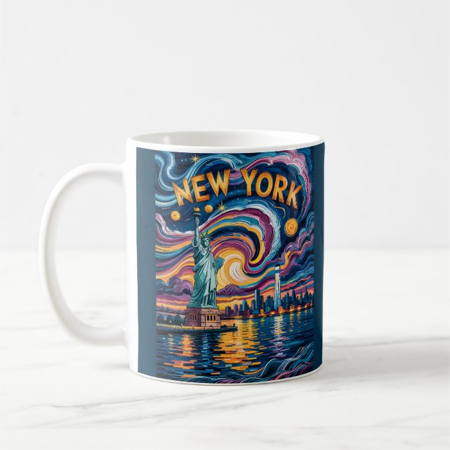 Caneca De Café Van Gogh Starry Night New York Liberty Skyline Art (Esquerda)