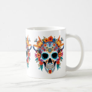 Caneca De Café Vaporwave_Skull_Sunset_with_Neon_Tropical_Vibes-re