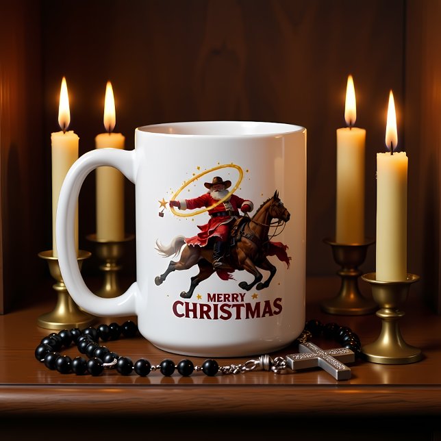 Caneca De Café Vaqueiro de Natal laçando Cavalgando (Criador carregado)