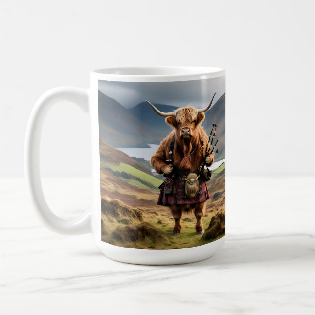 Caneca De Café Vaqueiro Escocês das Terras Altas Tocando Gaita de (Esquerda)