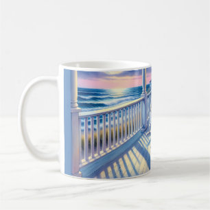 Caneca De Café Varanda Costeira ao Luar com Cachorro e Vista para