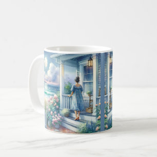 Caneca De Café Varanda da Casa à Beira-Mar sob a Luz da Lua