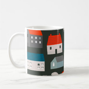 Caneca De Café Várias pequenas casas. Estilo de corte de papel. P