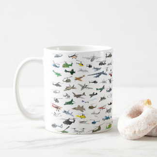 Caneca De Café Vários aviões coloridos e helicópteros