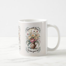 Caneca De Café Vase Com Florais Cresce Com A Citação Da Graça