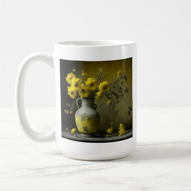Caneca De Café Vaso Antigo de Flores Amarelas (Esquerda)