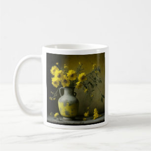 Caneca De Café Vaso Antigo de Flores Amarelas