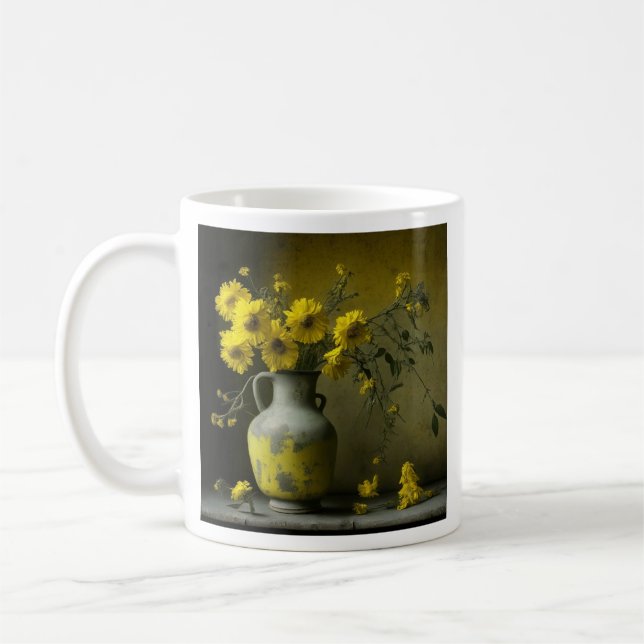 Caneca De Café Vaso Antigo de Flores Amarelas (Esquerda)