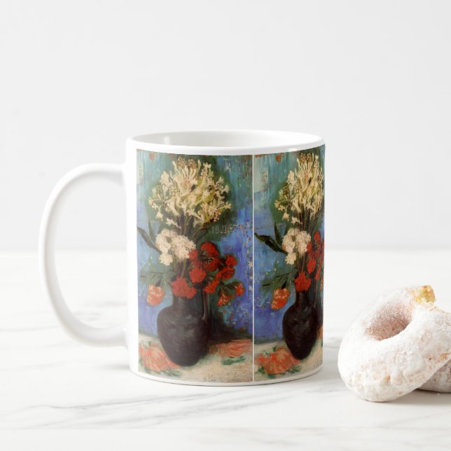 Caneca De Café Vaso com Cravos de Vincent van Gogh (Com Donut)