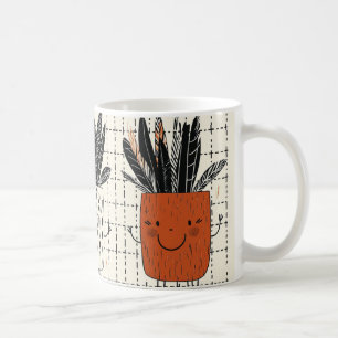 Caneca De Café vaso de flor branca decorado com listras pretas ve