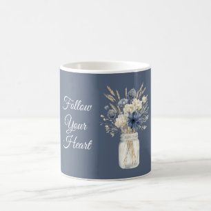 Caneca De Café Vaso de Flores Azul Creme