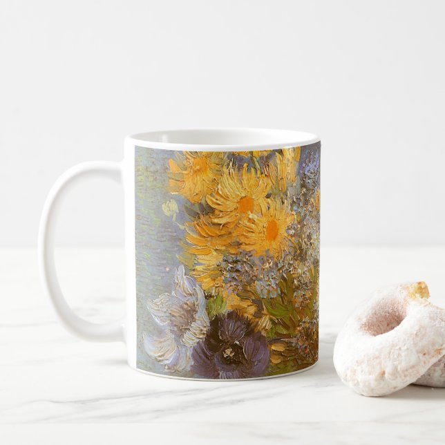 Caneca De Café Vaso de lilases, margaridas e anêmonas de Vincent  (Com Donut)