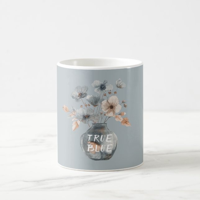 Caneca De Café Vaso Floral Azul Verdadeiro Creme (Centro)
