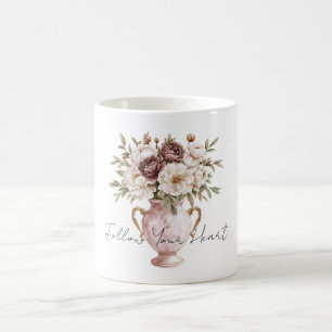Caneca De Café Vaso Rosa Bege Flores Chocolate Creme