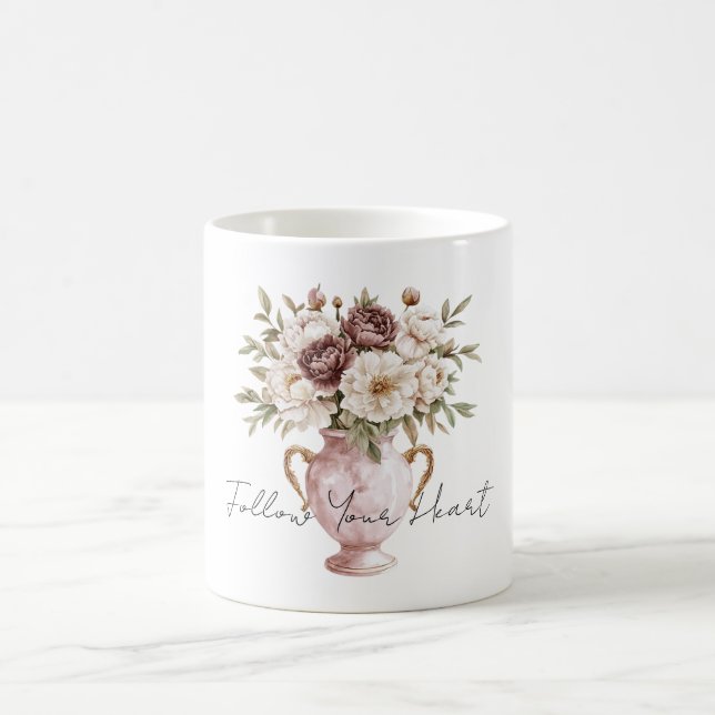 Caneca De Café Vaso Rosa Bege Flores Chocolate Creme (Centro)