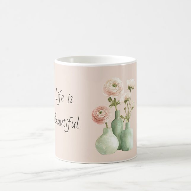 Caneca De Café Vaso Verde Flores de Ranúnculo Rosa (Centro)