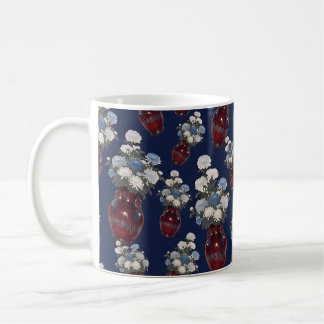 Caneca De Café Vasos de Chrysathemums Chinoiserie Azul Naval