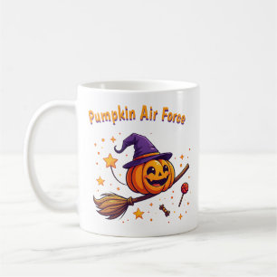 Caneca De Café Vassoura-de-abóbora-abóbora-de-bruxa-branca