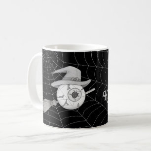 Caneca De Café Vassoura-de-bruxa do Halloween, olho assustador, t