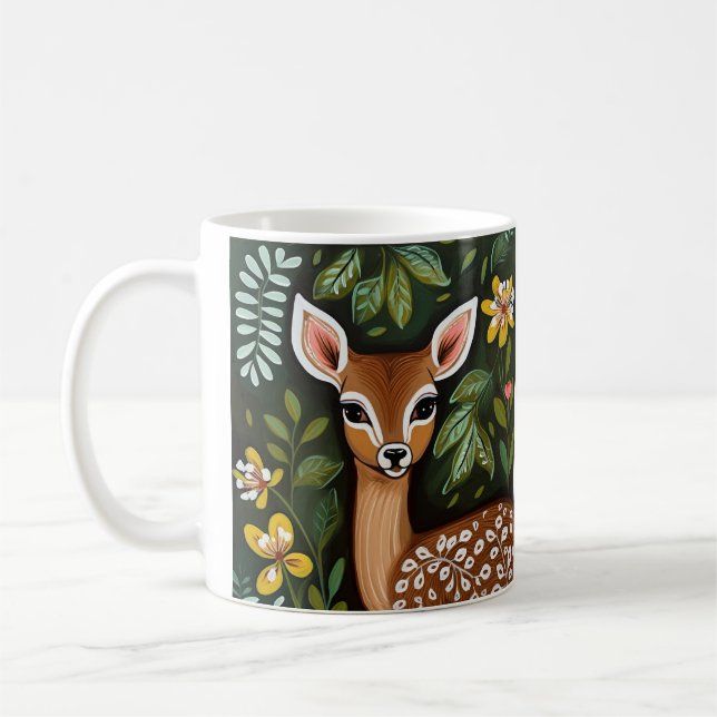 Caneca De Café Veado-Bonito em Folhas e Flores (Esquerda)