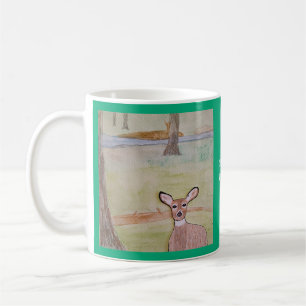 Caneca De Café Veado branco no bosque verde azul