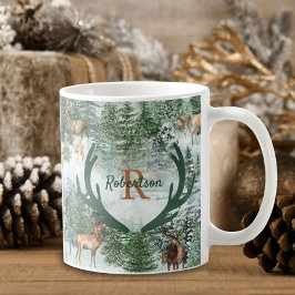 Caneca De Café Veado Florestal de Inverno Monograma de Natal