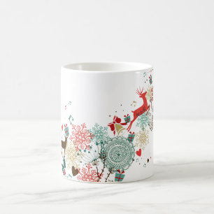 Caneca De Café Veados e flores de Natal modernos