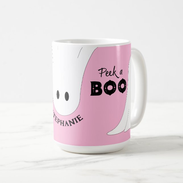 Caneca De Café Veja um dia de bruços personalizado fantasma rosa (Frente Esquerda)