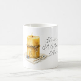 Caneca De Café Vela Amarela Dourada Flor Azul Amor Chama Queimand