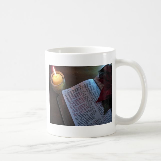 Caneca De Café Vela, Bíblia e Poinsetta (Direita)