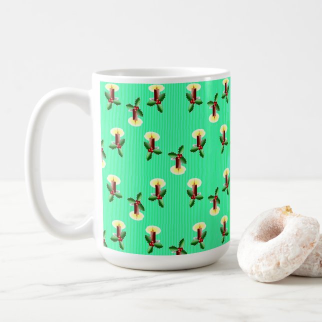 Caneca De Café Vela borgonha com Xmas Holly (Com Donut)