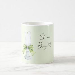 Caneca De Café Vela Branca com Laço de Hortelã Brilho Intenso