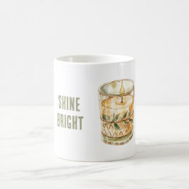 Caneca De Café Vela Brilhante Folhas Verdes Boho
