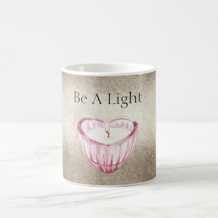 Caneca De Café Vela Coração Rosa Dourado Champanhe Seja Uma Luz