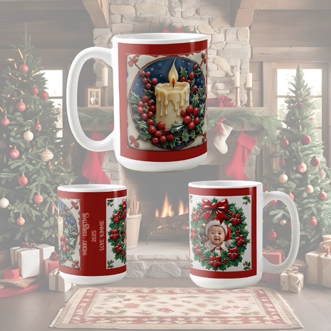 Caneca De Café Vela de Natal Branca Personalizável (Criador carregado)