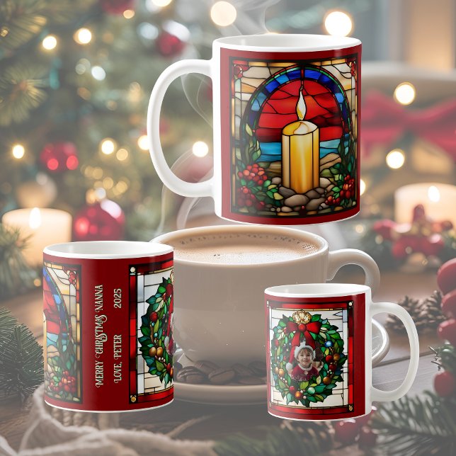 Caneca De Café Vela de Natal Dourada Vidro Pintado Falso (Criador carregado)