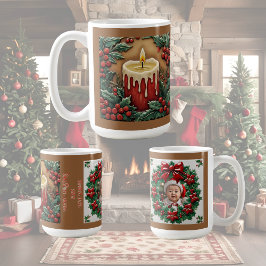 Caneca De Café Vela de Natal Vermelha Personalizável