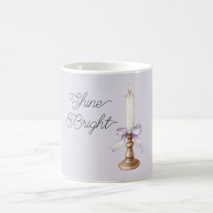 Caneca De Café Vela de Ouro Branco com Laço de Lavanda Brilhante