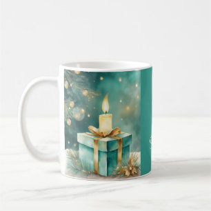 Caneca De Café Vela Teal e Dourada com Caixa de Presente